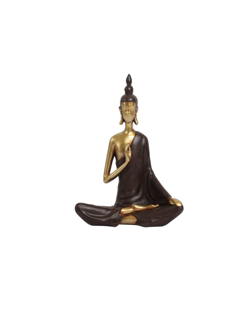 Golden Resin Serene Buddha Figurine | 3 x 6 x 7 inches