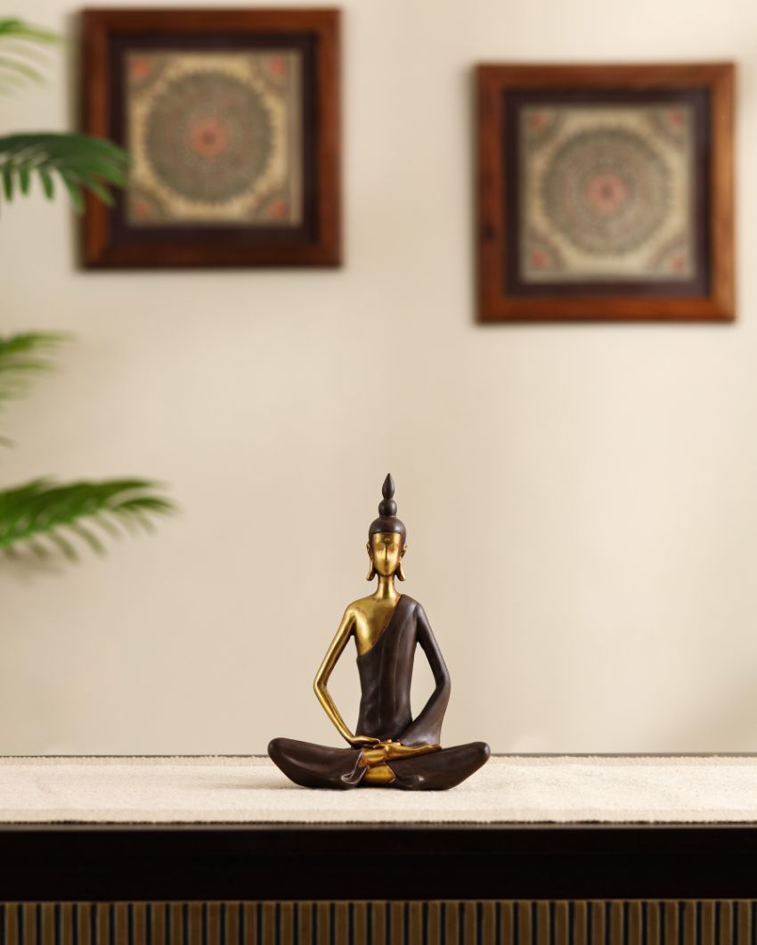 Golden Brown Meditating Buddha Showpiece | 3 x 6 x 7 inches