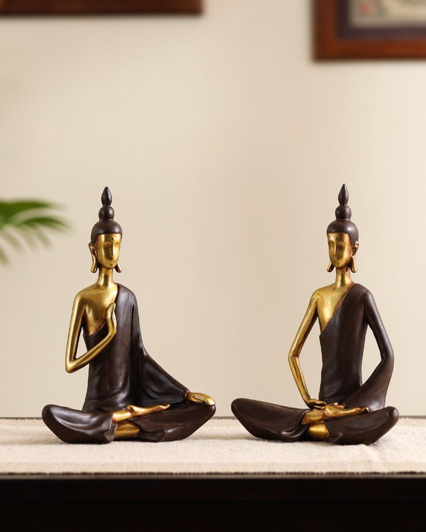 Golden Resin Buddha Showpieces | Set of 2 | 3 x 6 x 7 inches