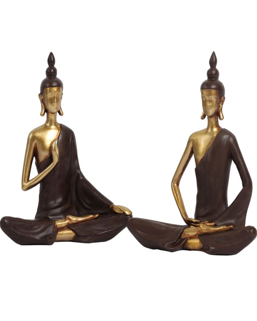 Golden Resin Buddha Showpieces | Set of 2 | 3 x 6 x 7 inches