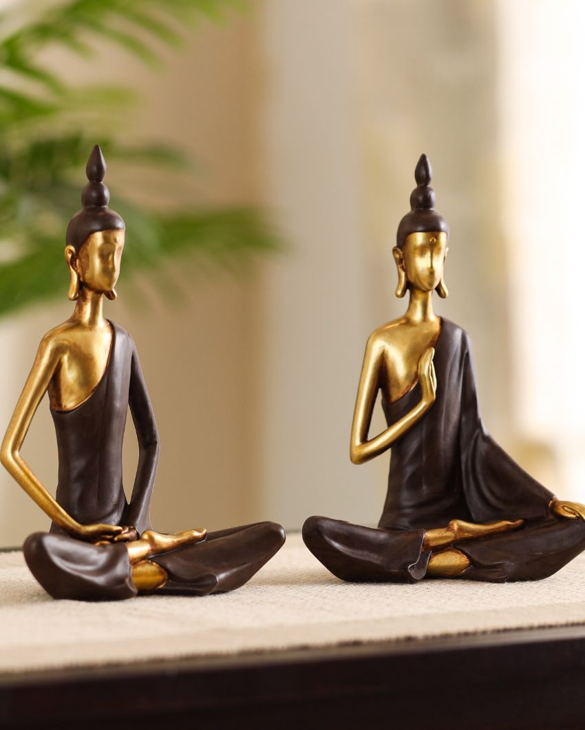 Golden Resin Buddha Showpieces | Set of 2 | 3 x 6 x 7 inches