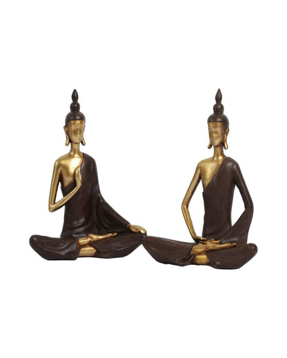 Golden Resin Buddha Showpieces | Set of 2 | 3 x 6 x 7 inches