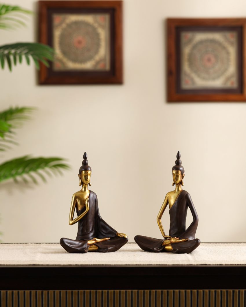 Golden Resin Buddha Showpieces | Set of 2 | 3 x 6 x 7 inches