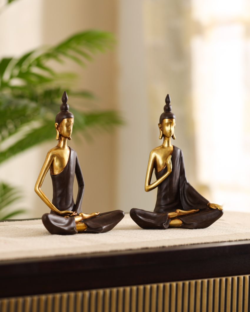 Golden Resin Buddha Showpieces | Set of 2 | 3 x 6 x 7 inches