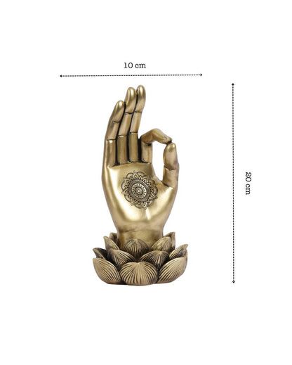 Golden Resin Buddha Lotus Palm Showpiece | 4 x 4 x 8 inches