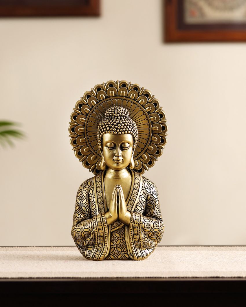 Antique Resin Meditating Buddha Statue | 4 x 6 x 9 inches