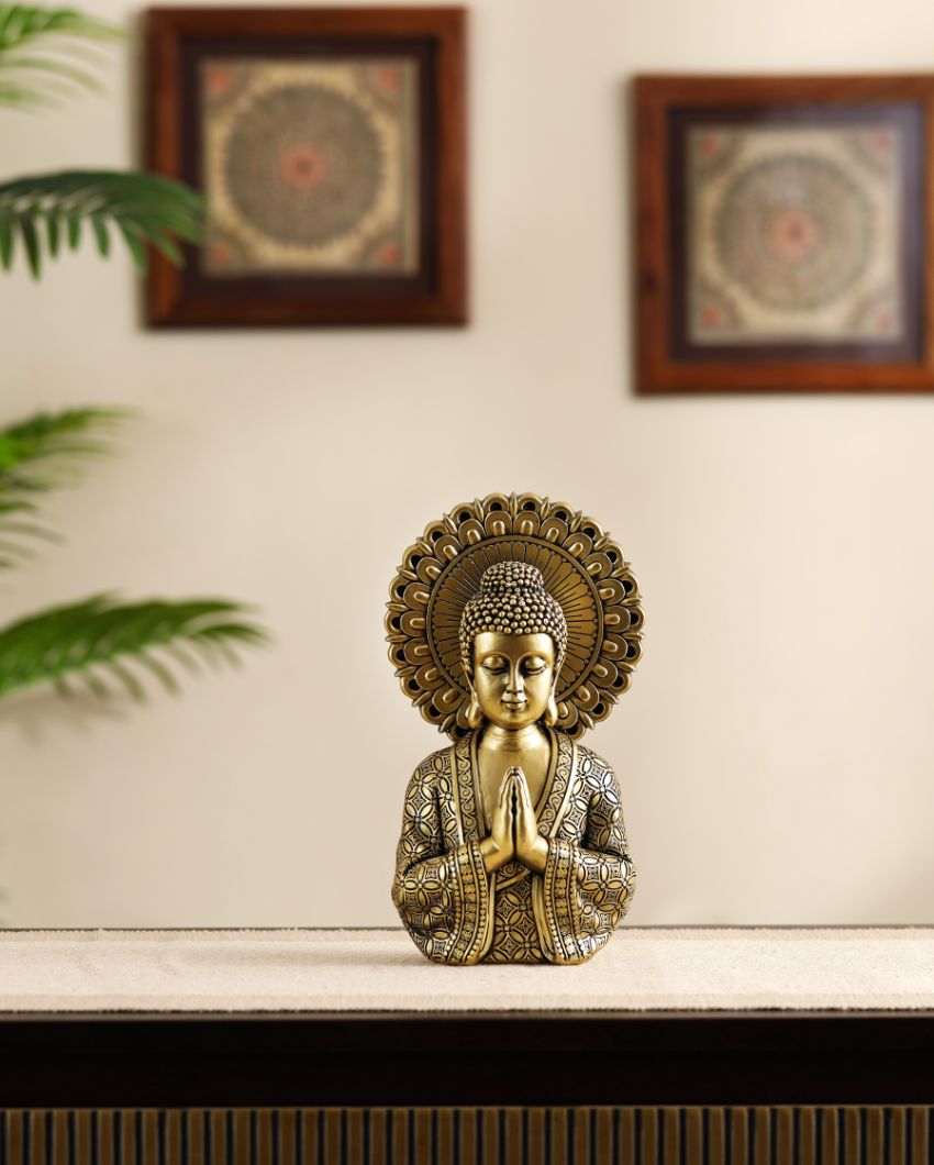 Antique Resin Meditating Buddha Statue | 4 x 6 x 9 inches