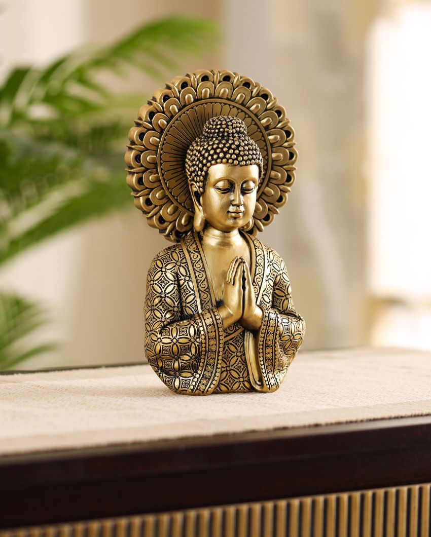 Antique Resin Meditating Buddha Statue | 4 x 6 x 9 inches