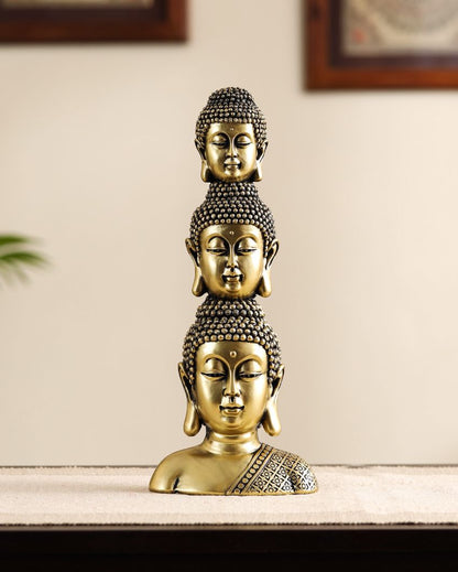 Ornate Resin Golden Buddha Heads Showpiece | 3 x 5 x 11 inches