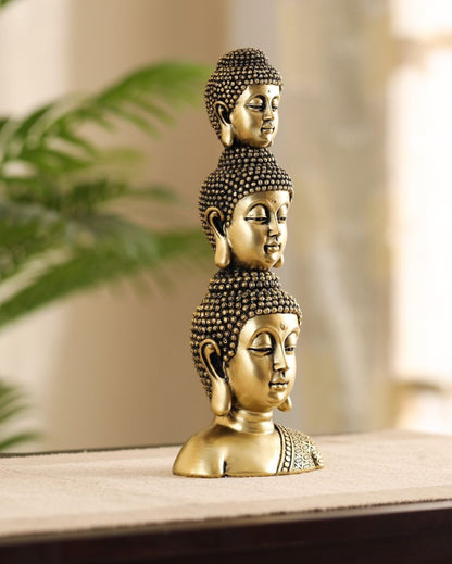 Ornate Resin Golden Buddha Heads Showpiece | 3 x 5 x 11 inches