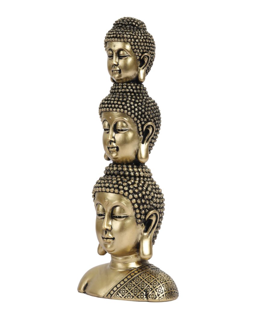 Ornate Resin Golden Buddha Heads Showpiece | 3 x 5 x 11 inches