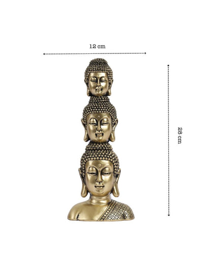 Ornate Resin Golden Buddha Heads Showpiece | 3 x 5 x 11 inches