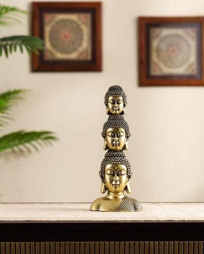 Ornate Resin Golden Buddha Heads Showpiece | 3 x 5 x 11 inches