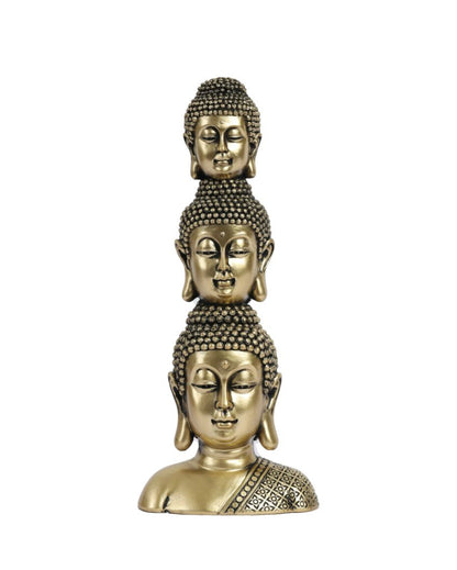 Ornate Resin Golden Buddha Heads Showpiece | 3 x 5 x 11 inches