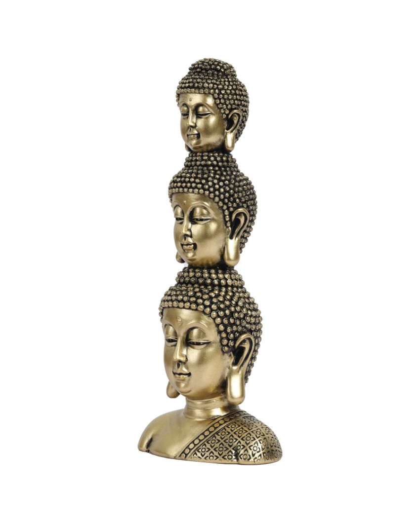 Ornate Resin Golden Buddha Heads Showpiece | 3 x 5 x 11 inches