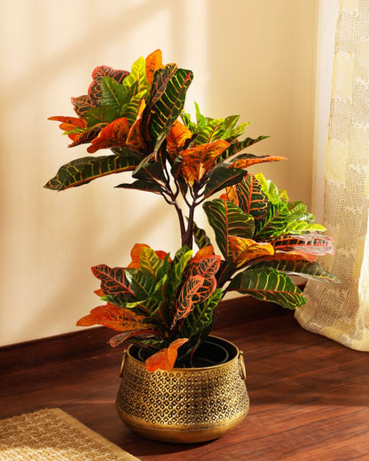 Whimsical Artificial Croton Plant with Black Pot | 3 Feet