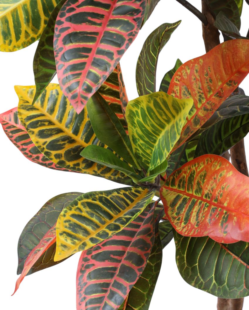 Whimsical Artificial Croton Plant with Black Pot | 3 Feet