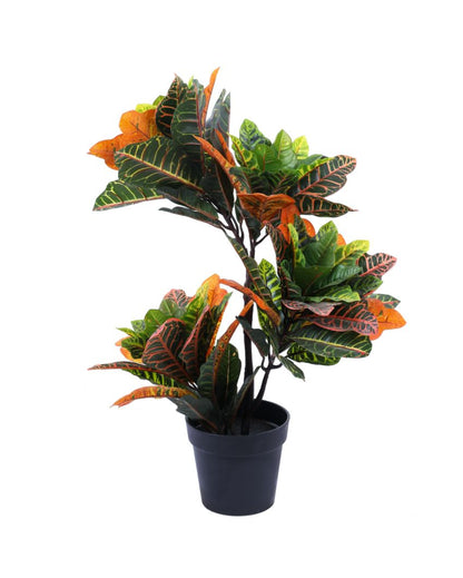 Whimsical Artificial Croton Plant with Black Pot | 3 Feet