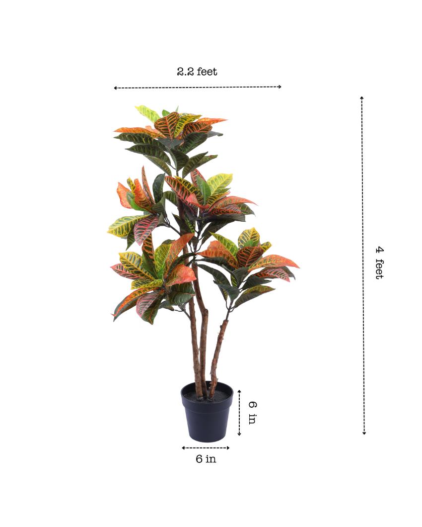 Lush Artificial Croton Plant with Black Pot | 4 Feet