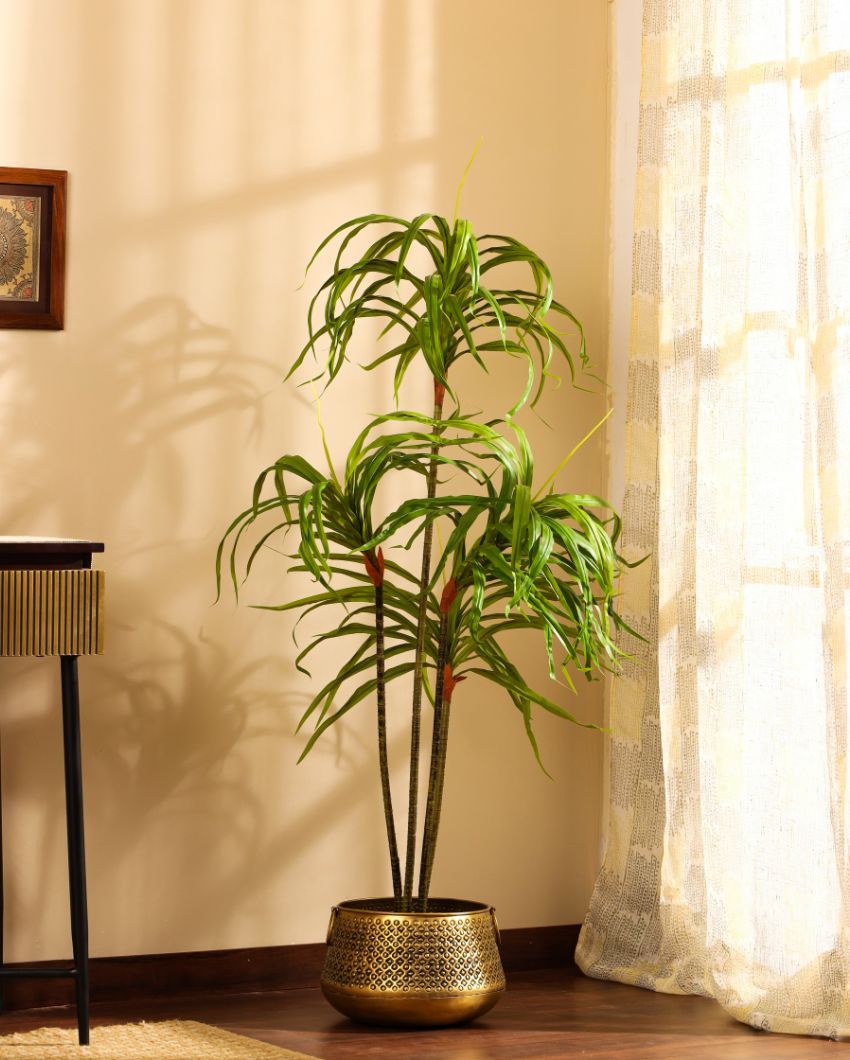 Contemporary Artificial Dracaena Plant with Black Pot