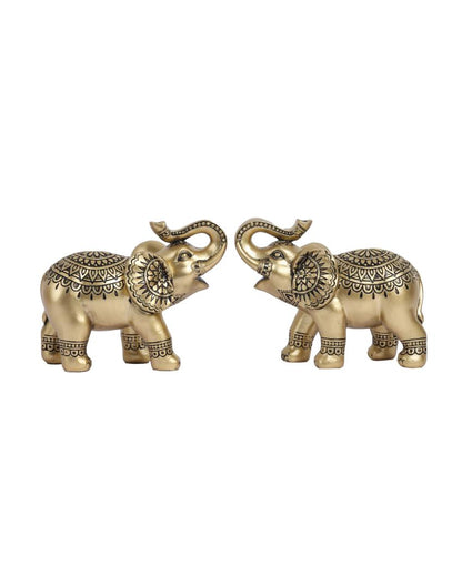 Chic Ornate Resin Elephant Figurines | Set of 2 | 2 x 3 x 5 inches