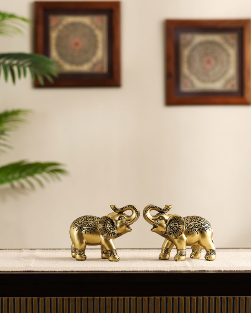 Chic Ornate Resin Elephant Figurines | Set of 2 | 2 x 3 x 5 inches