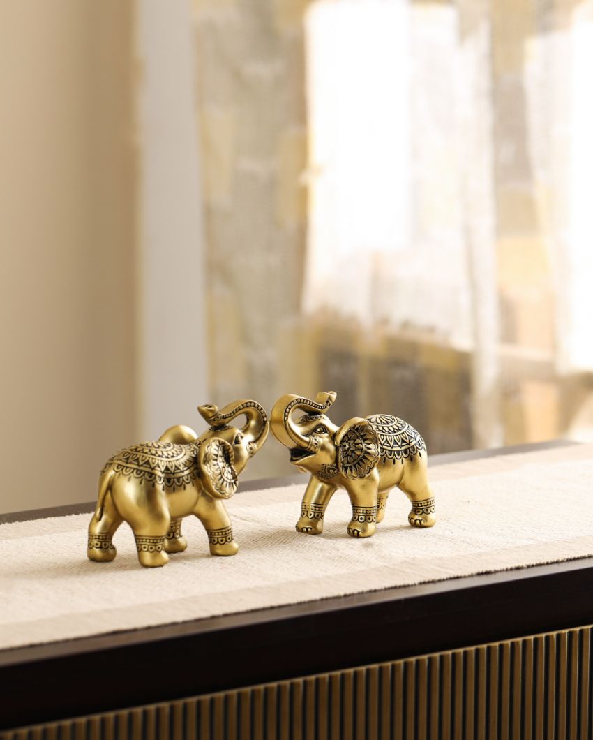 Chic Ornate Resin Elephant Figurines | Set of 2 | 2 x 3 x 5 inches