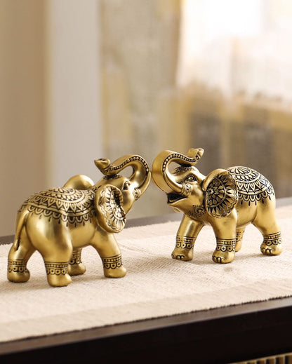 Chic Ornate Resin Elephant Figurines | Set of 2 | 2 x 3 x 5 inches