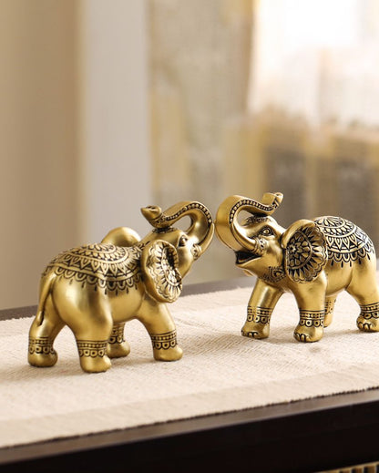 Chic Ornate Resin Elephant Figurines | Set of 2 | 2 x 3 x 5 inches