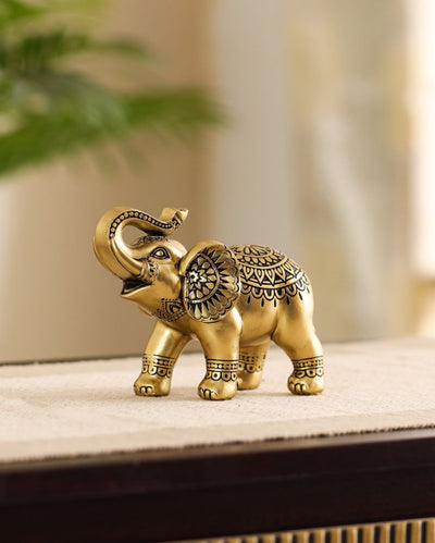 Charming Small Resin Golden Elephant Figurine | 2 x 3 x 5 inches