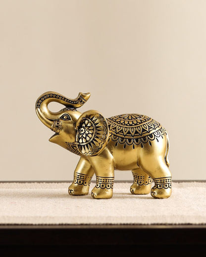 Charming Small Resin Golden Elephant Figurine | 2 x 3 x 5 inches