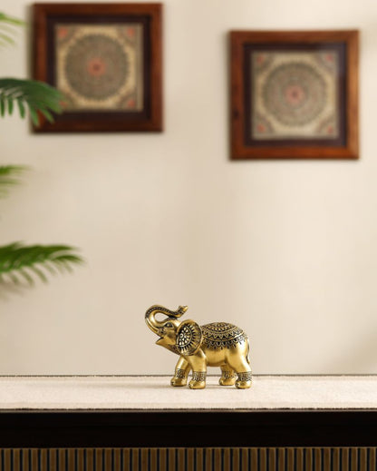 Charming Small Resin Golden Elephant Figurine | 2 x 3 x 5 inches