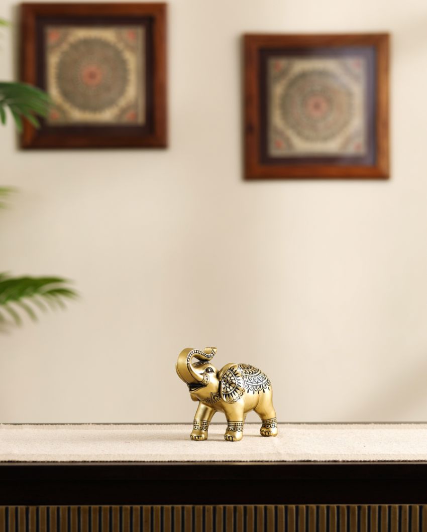 Charming Small Resin Golden Elephant Figurine | 2 x 3 x 5 inches