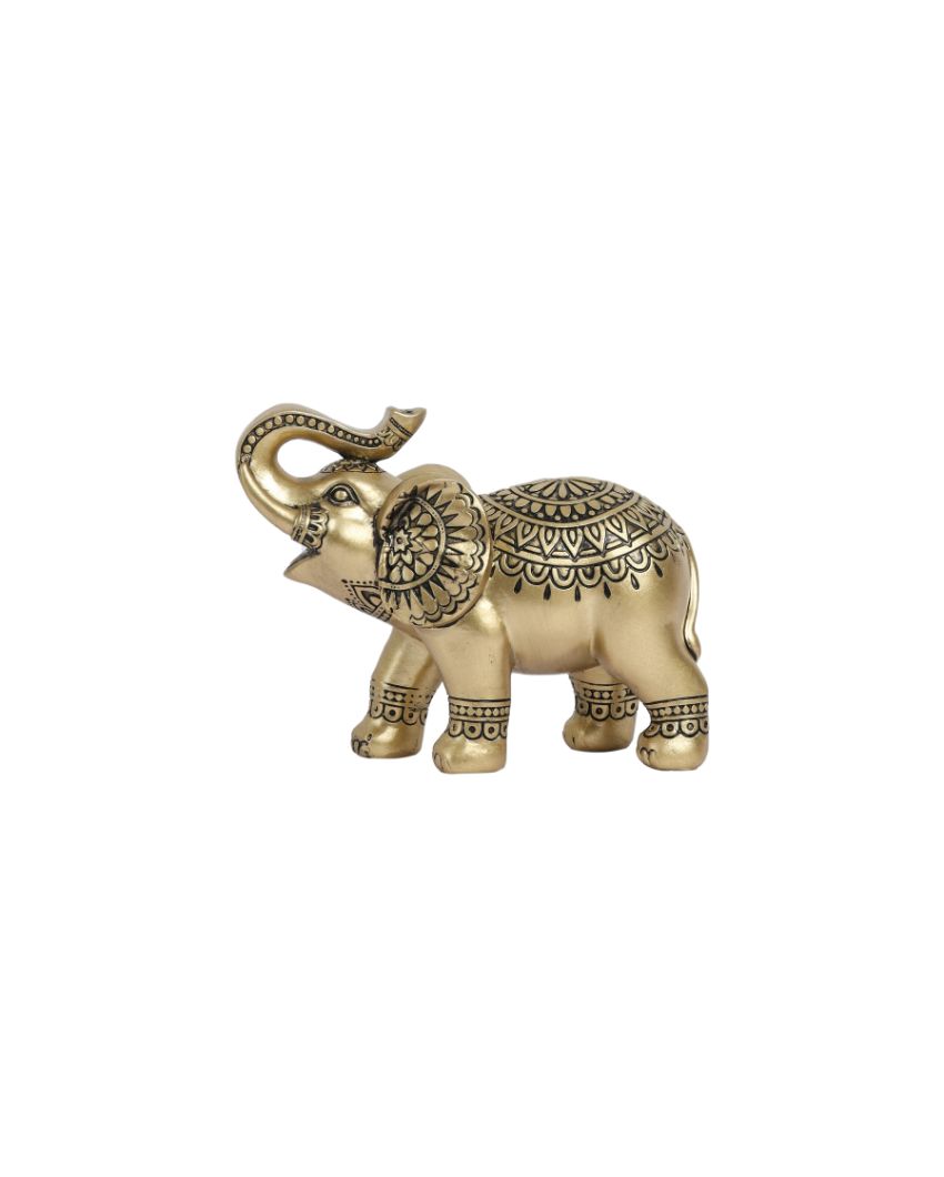 Charming Small Resin Golden Elephant Figurine | 2 x 3 x 5 inches