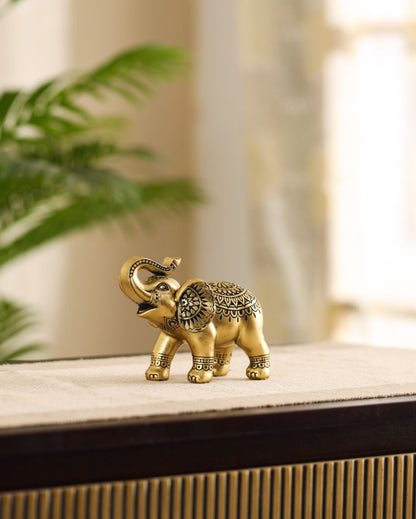 Charming Small Resin Golden Elephant Figurine | 2 x 3 x 5 inches