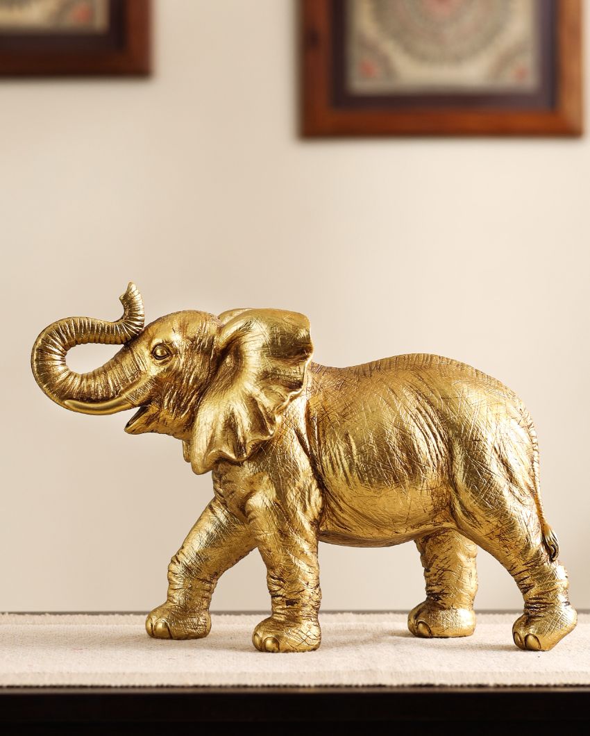 Captivating Golden Elephant Figurine | 4 x 7 x 12 inches