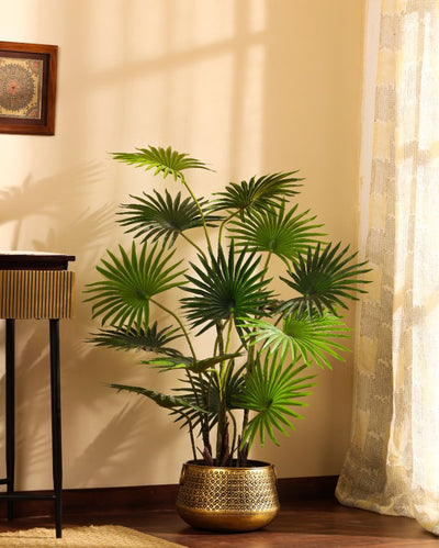 Minimalist Artificial Fan Palm with Black Pot | 4 Feet