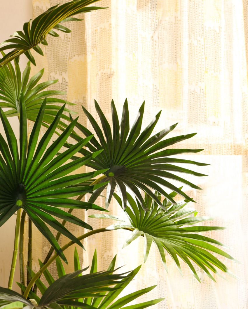 Minimalist Artificial Fan Palm with Black Pot | 4 Feet