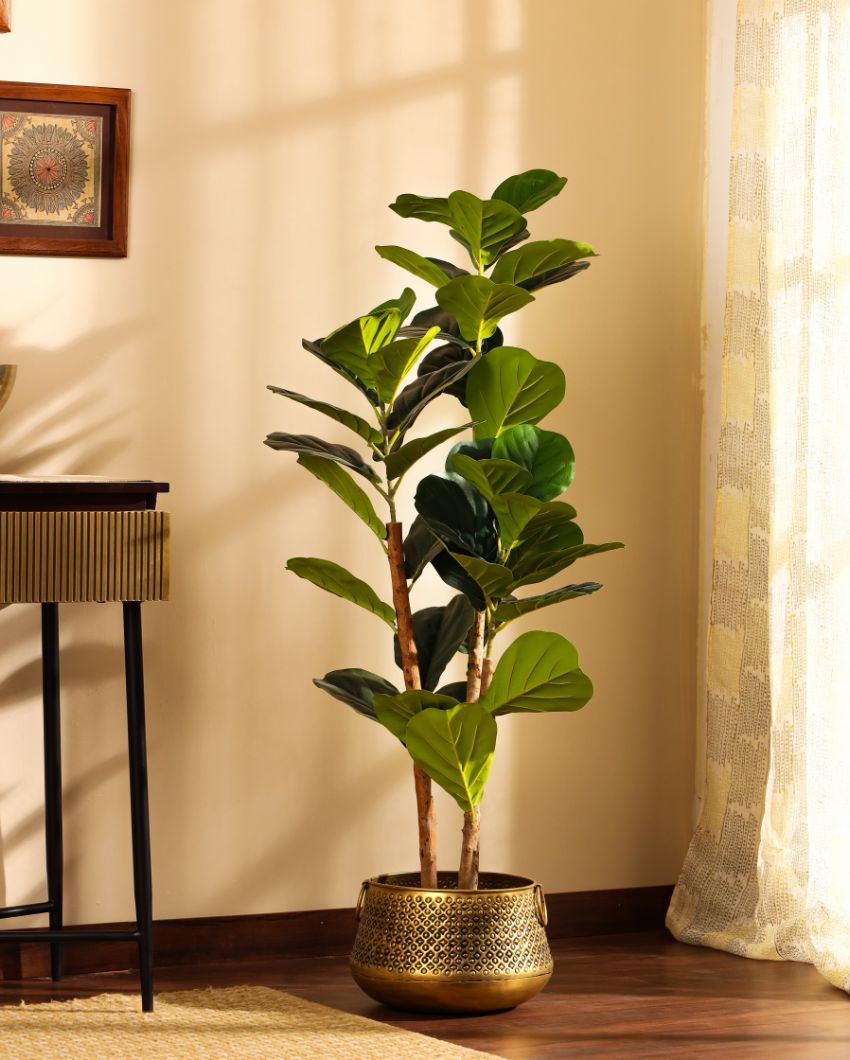 Effortless Artificial Fiddle Leaf Fig Plant with Black Pot | 4 Feet