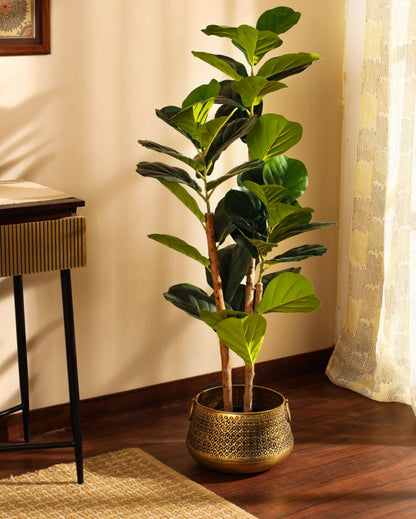 Effortless Artificial Fiddle Leaf Fig Plant with Black Pot | 4 Feet