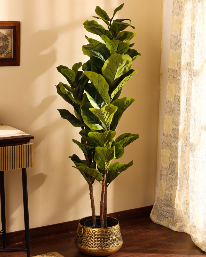 Chic Artificial Fiddle Leaf Fig Plant with Black Pot | 5 Feet