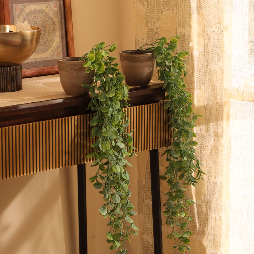 Artificial Potted Hanging Green Bush Planter | Set of 2