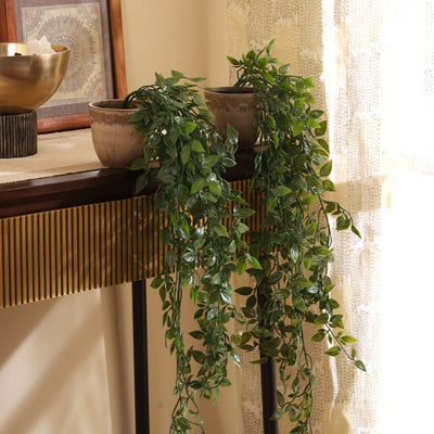 Artificial Hanging Planter with Potted Plant | Set of 2