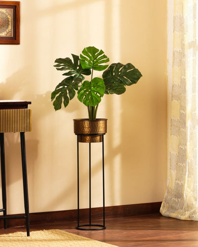 Refined Artificial Monstera Plant with Black Pot | 22 inches