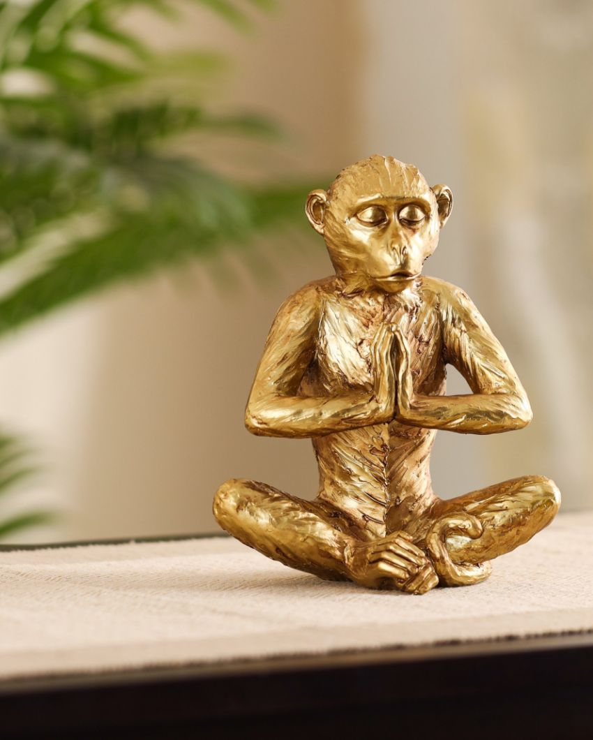 Playful Resin Meditating Monkey Figurine | 4 x 6 x 7 inches