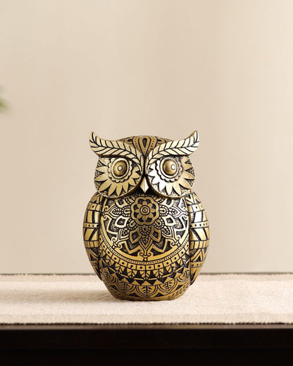 Charming Resin Ornate Lucky Owl Figurine | 4 x 4 x 5 inches