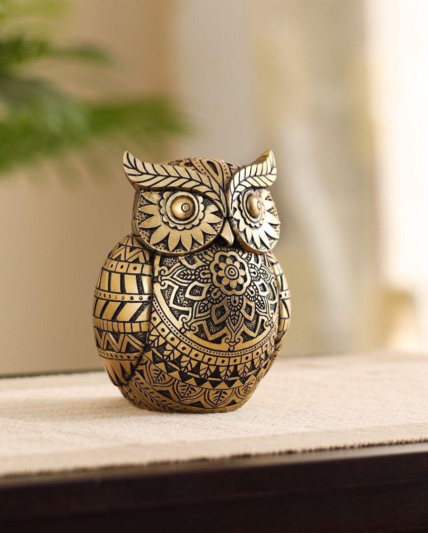 Charming Resin Ornate Lucky Owl Figurine | 4 x 4 x 5 inches