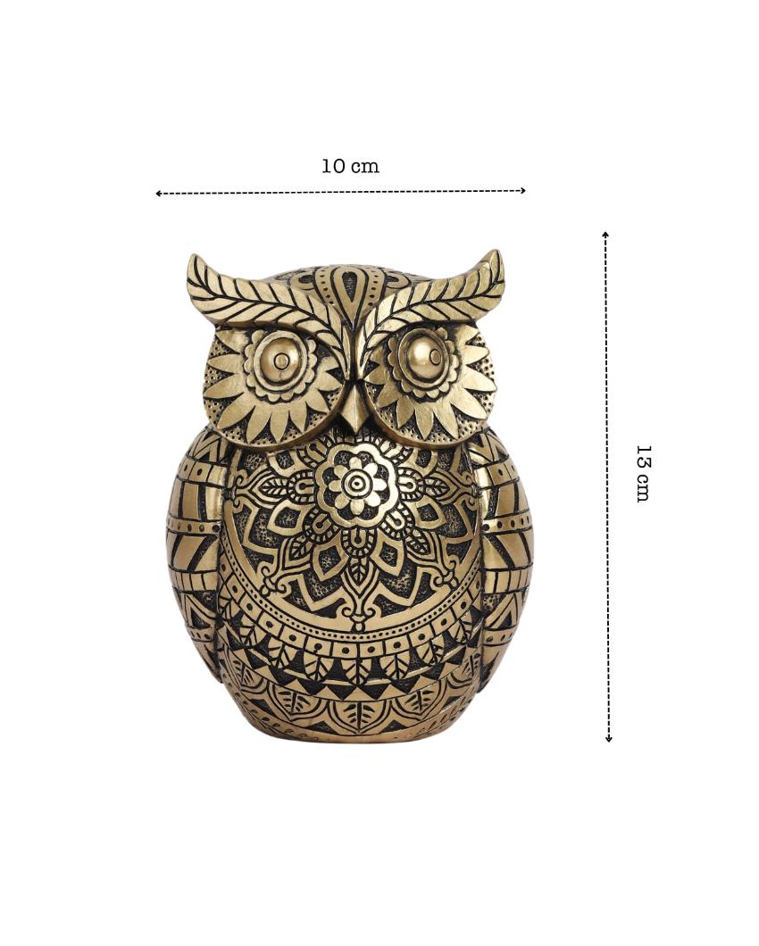 Charming Resin Ornate Lucky Owl Figurine | 4 x 4 x 5 inches