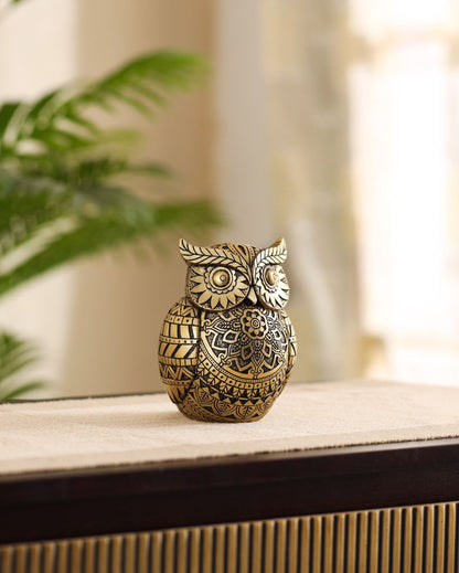 Charming Resin Ornate Lucky Owl Figurine | 4 x 4 x 5 inches