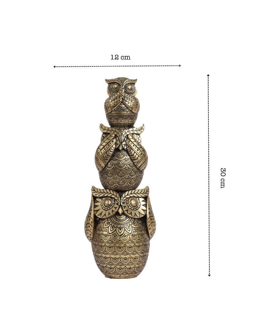 Ornate Resin Three Wise Owls Figurine | 4 x 5 x 12 inches